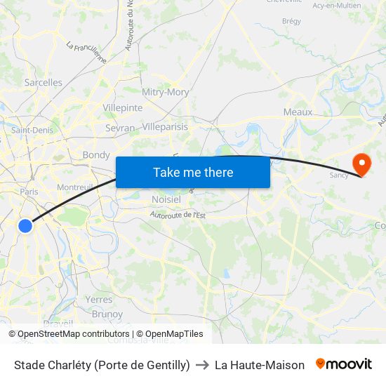 Stade Charléty (Porte de Gentilly) to La Haute-Maison map