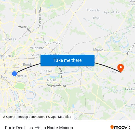 Porte Des Lilas to La Haute-Maison map