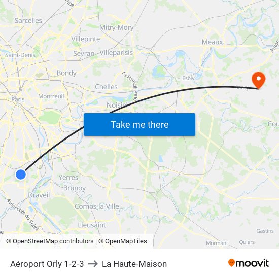 Aéroport Orly 1-2-3 to La Haute-Maison map