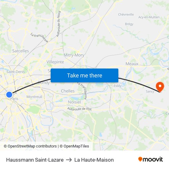 Haussmann Saint-Lazare to La Haute-Maison map