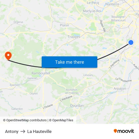 Antony to La Hauteville map