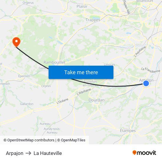 Arpajon to La Hauteville map
