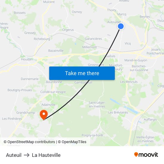 Auteuil to La Hauteville map
