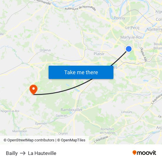 Bailly to La Hauteville map