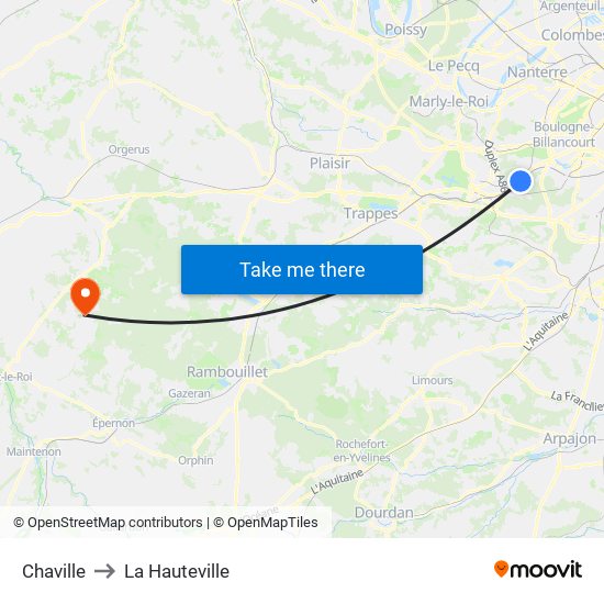 Chaville to La Hauteville map