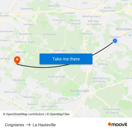 Coignieres to La Hauteville map