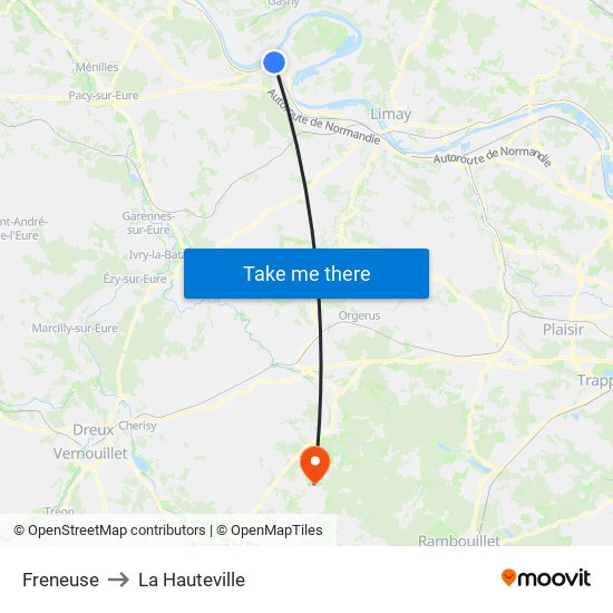 Freneuse to La Hauteville map