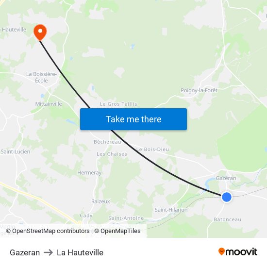 Gazeran to La Hauteville map