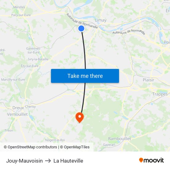 Jouy-Mauvoisin to La Hauteville map