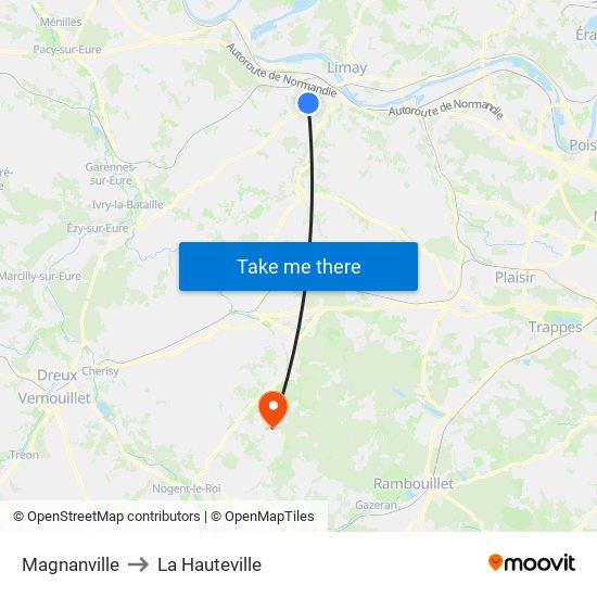 Magnanville to La Hauteville map