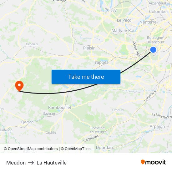 Meudon to La Hauteville map