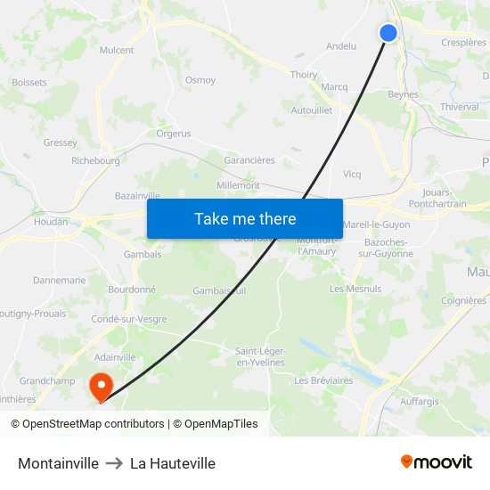 Montainville to La Hauteville map