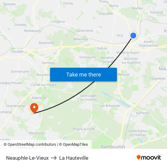 Neauphle-Le-Vieux to La Hauteville map