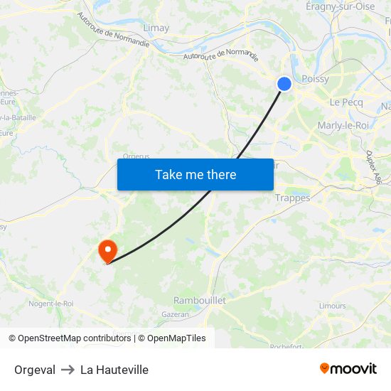 Orgeval to La Hauteville map