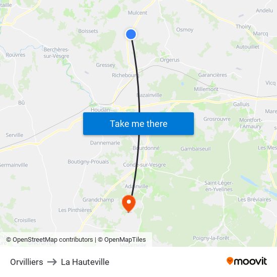 Orvilliers to La Hauteville map