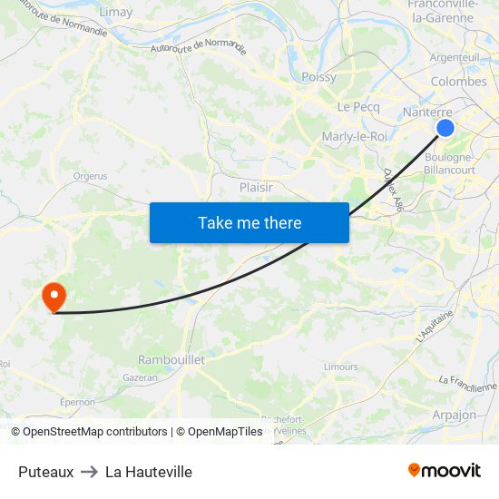 Puteaux to La Hauteville map