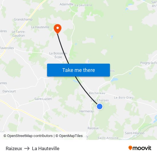 Raizeux to La Hauteville map
