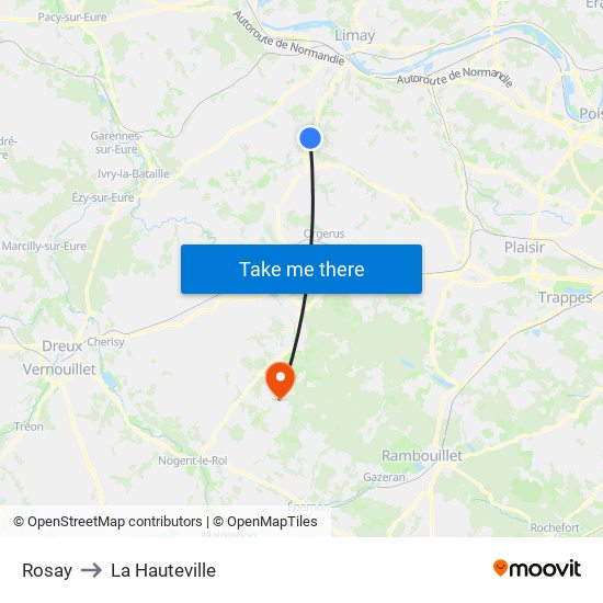 Rosay to La Hauteville map