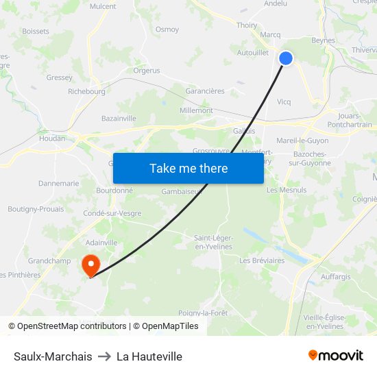 Saulx-Marchais to La Hauteville map
