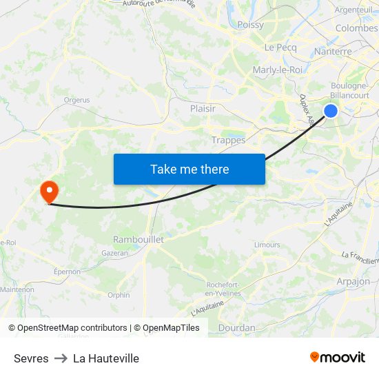 Sevres to La Hauteville map