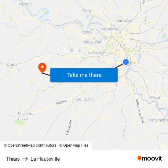Thiais to La Hauteville map