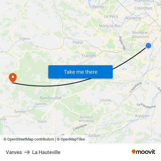 Vanves to La Hauteville map