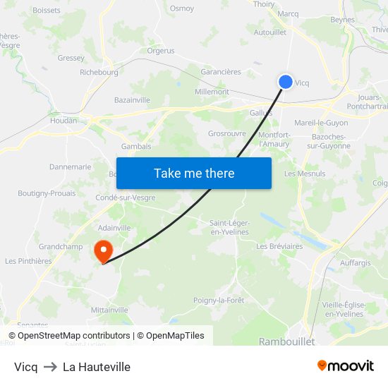 Vicq to La Hauteville map