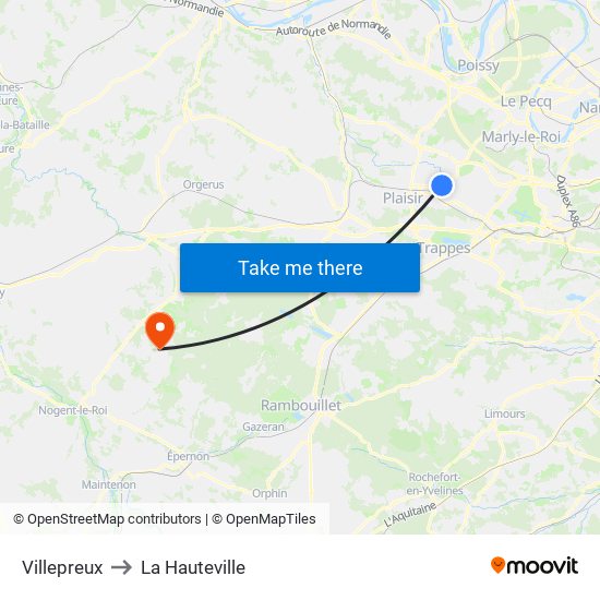 Villepreux to La Hauteville map