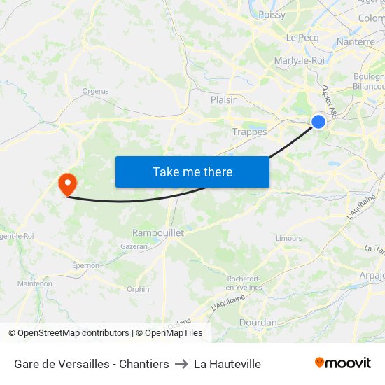 Gare de Versailles - Chantiers to La Hauteville map