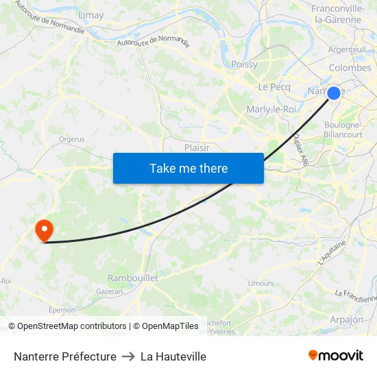 Nanterre Préfecture to La Hauteville map