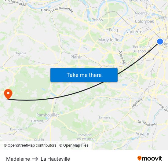 Madeleine to La Hauteville map