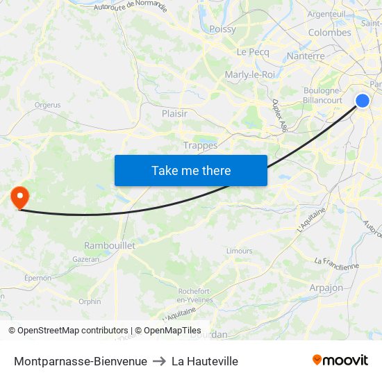 Montparnasse-Bienvenue to La Hauteville map