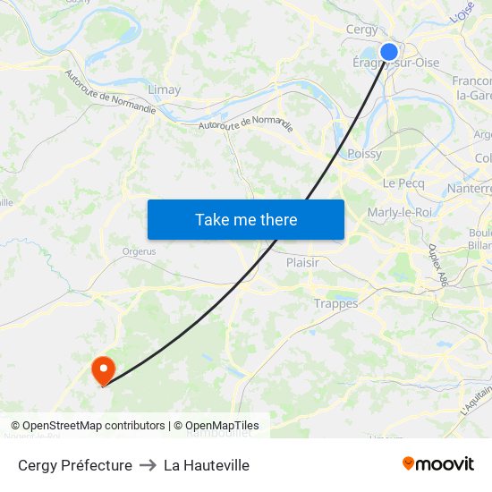 Cergy Préfecture to La Hauteville map