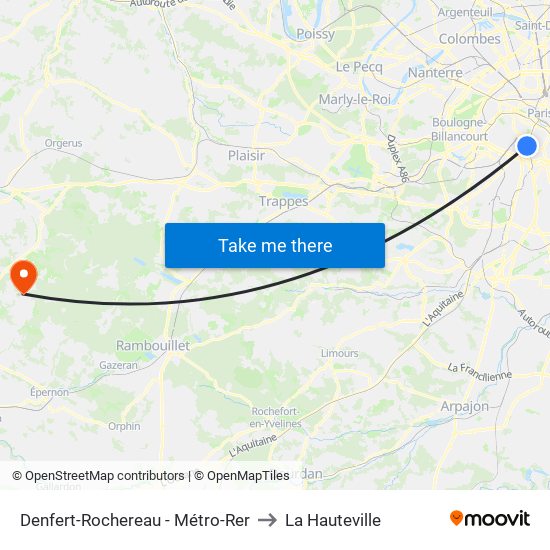 Denfert-Rochereau - Métro-Rer to La Hauteville map