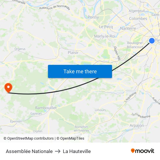 Assemblée Nationale to La Hauteville map
