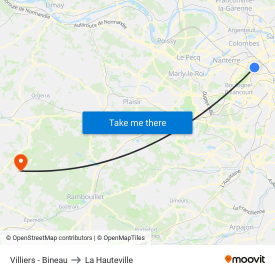 Villiers - Bineau to La Hauteville map
