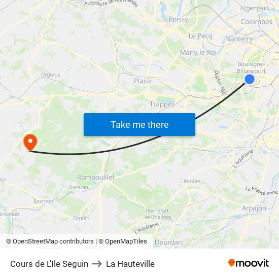 Cours de L'Ile Seguin to La Hauteville map