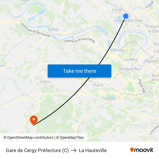 Gare de Cergy Préfecture (C) to La Hauteville map