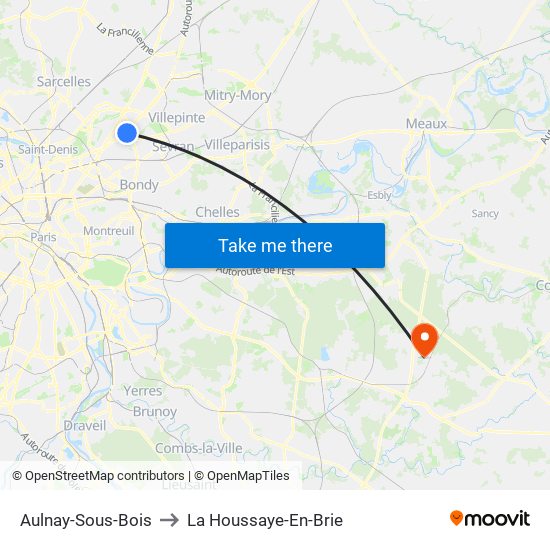 Aulnay-Sous-Bois to La Houssaye-En-Brie map