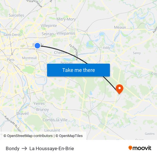 Bondy to La Houssaye-En-Brie map