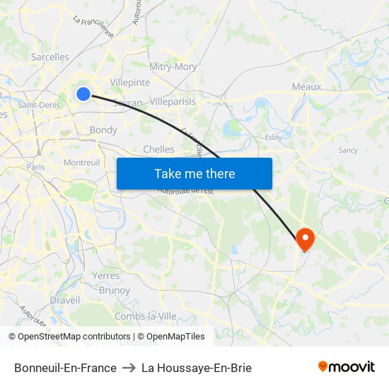 Bonneuil-En-France to La Houssaye-En-Brie map