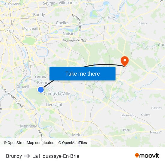 Brunoy to La Houssaye-En-Brie map