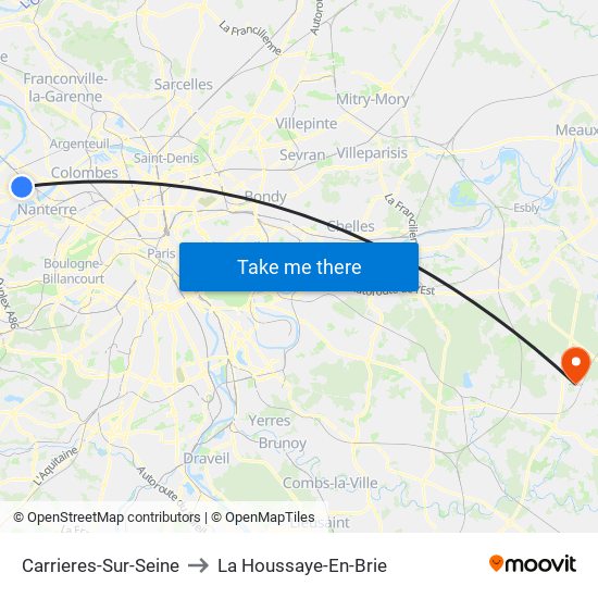 Carrieres-Sur-Seine to La Houssaye-En-Brie map