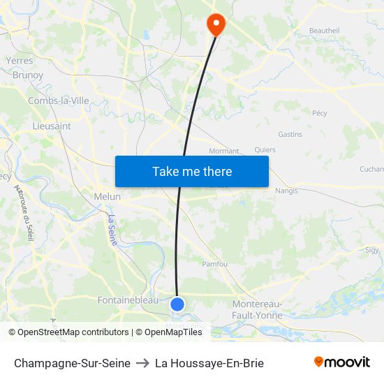 Champagne-Sur-Seine to La Houssaye-En-Brie map