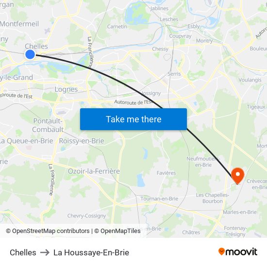 Chelles to La Houssaye-En-Brie map