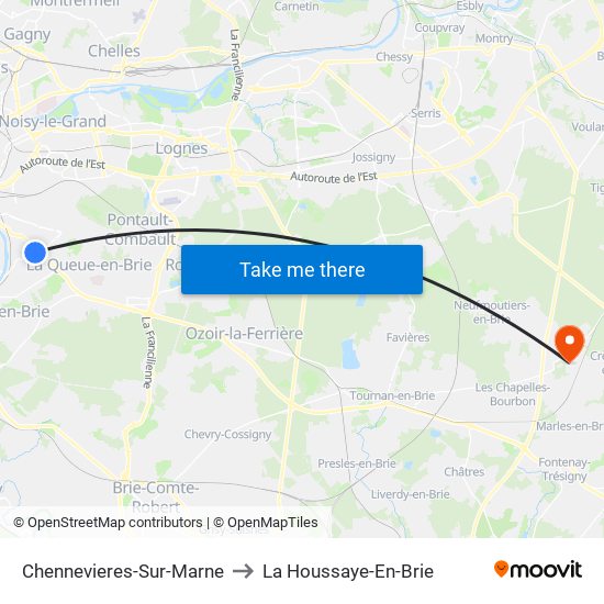 Chennevieres-Sur-Marne to La Houssaye-En-Brie map