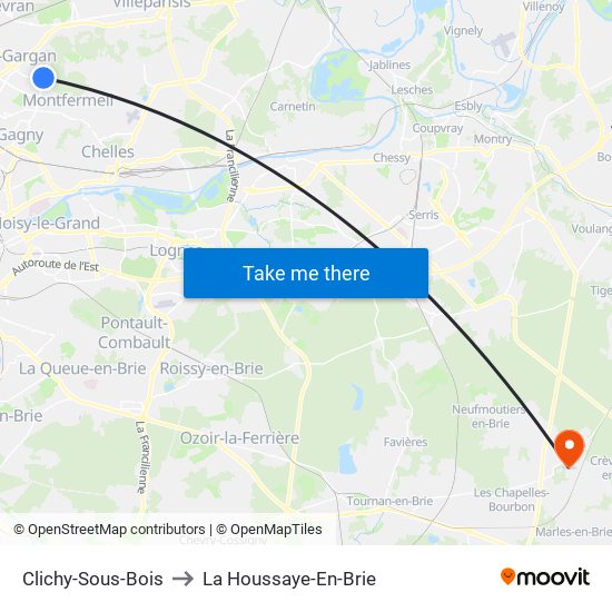 Clichy-Sous-Bois to La Houssaye-En-Brie map