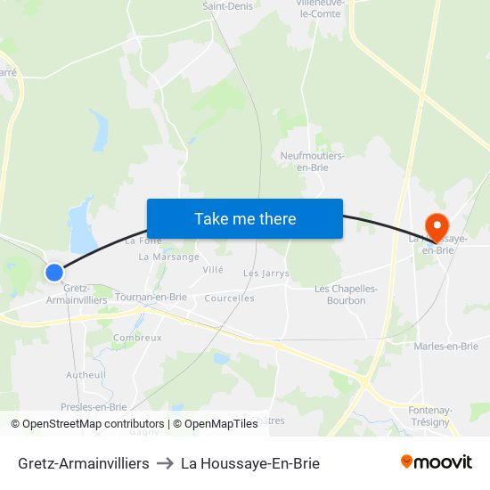 Gretz-Armainvilliers to La Houssaye-En-Brie map