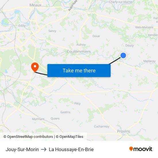 Jouy-Sur-Morin to La Houssaye-En-Brie map