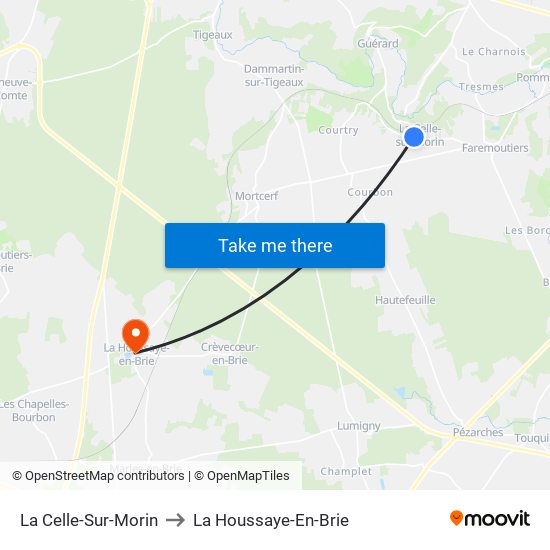 La Celle-Sur-Morin to La Houssaye-En-Brie map